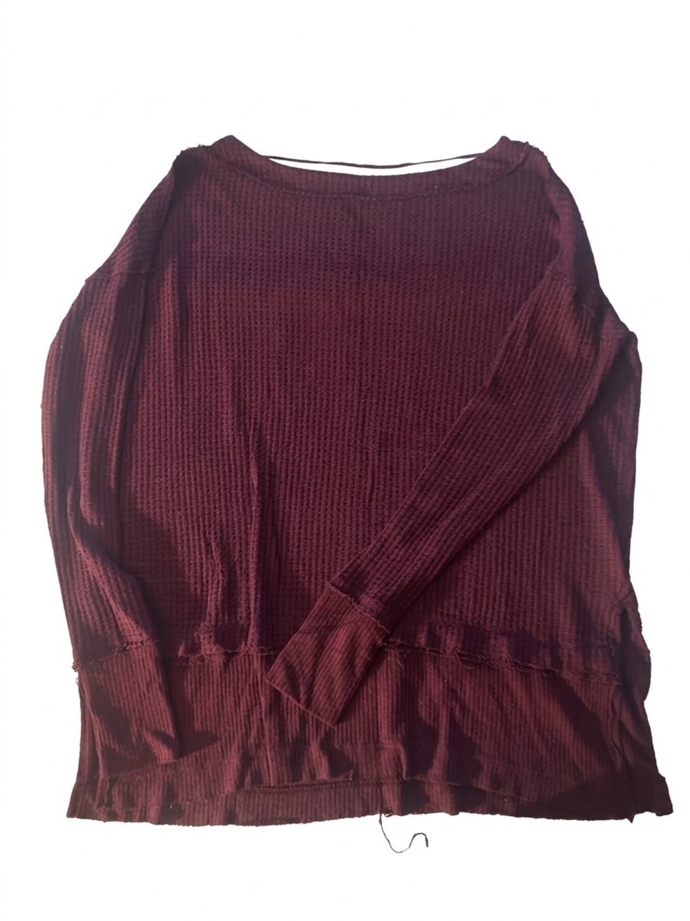 We The Free Burgundy Waffle-Knit Long Sleeve Pullover
